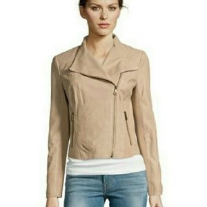 NWT Andrew Marc Beige Moto Jacket Faux Leather
